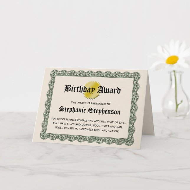Carte Certificat d'anniversaire Appréciation Salutation (Petite plante)