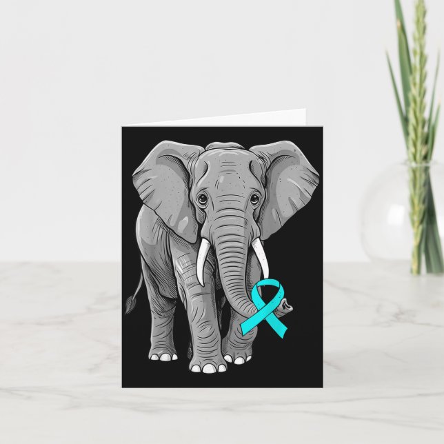 Carte Cervical Cancer Awareness Elephant Ribbon Teal Men (Devant)
