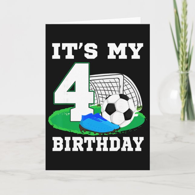 Carte C'est la fête de soccer pour mes 4 ans de garçon (Devant)