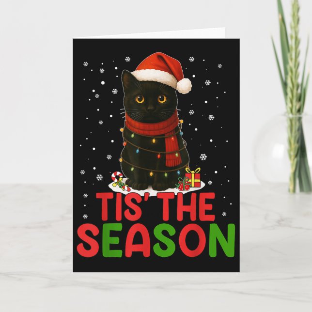 Carte C'est la saison Chapeau de Père Noël Drôle Chat No (Devant)