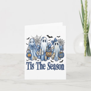 Carte C'est la saison Patchwork bleu Fantôme Citrouille