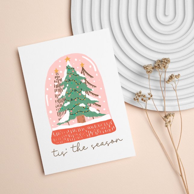 Carte C'est la saison Pink Snow Globe Retro Noël (Tis the Season Pink Snow Globe Retro Christmas Card
Boho Christmas Card Non Photo Blank Card)