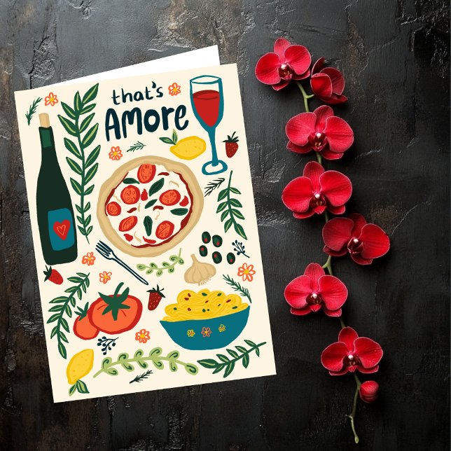 Carte C'est l'amour de la nourriture italienne Amore Sai (That's Amore Italian Food Valentine Love Whimsical Card
Happy Valentines Day Foodie)