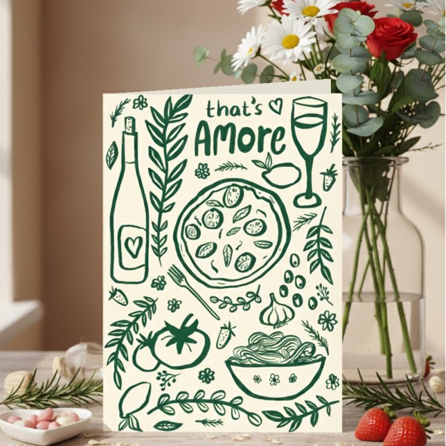Carte C'est l'amour de la nourriture italienne Saint-Val (That's Amore Italian Food Valentine Love  Friendship Whimsical Valentines Day Greeting Card
)