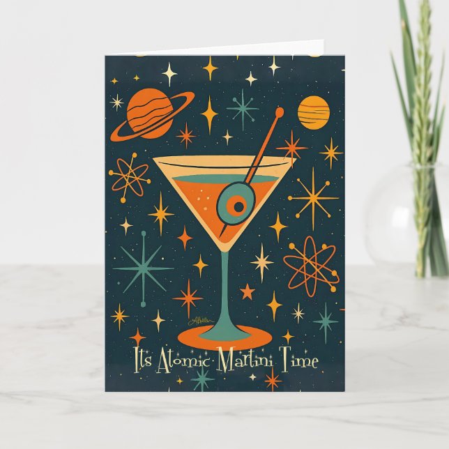 Carte C'est l'heure du Martini Atomique Étoiles Cosmique (Devant)