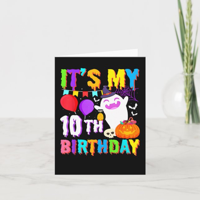 Carte C'est mon 10e anniversaire Cadeaux Ghost Citrouill (Devant)