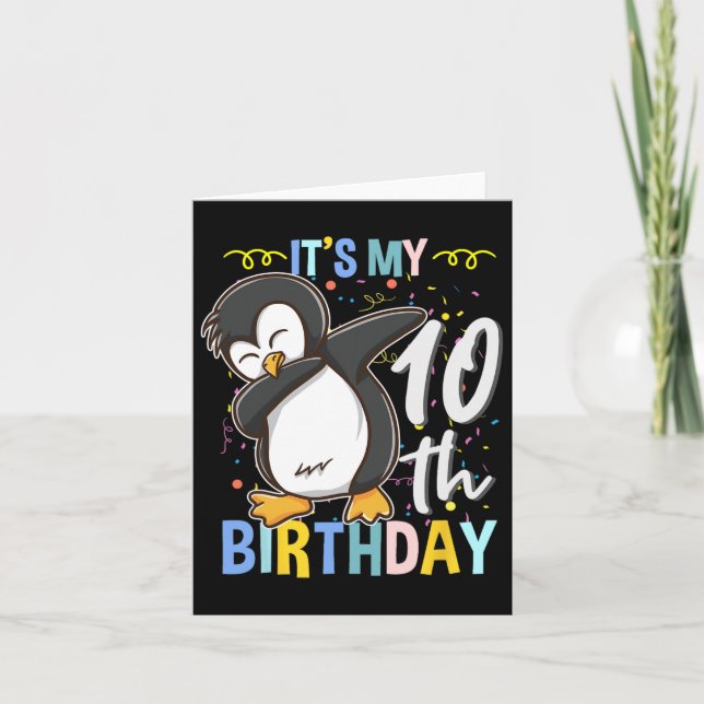 Carte C'est mon 10e anniversaire Dabbing Penguin (Devant)