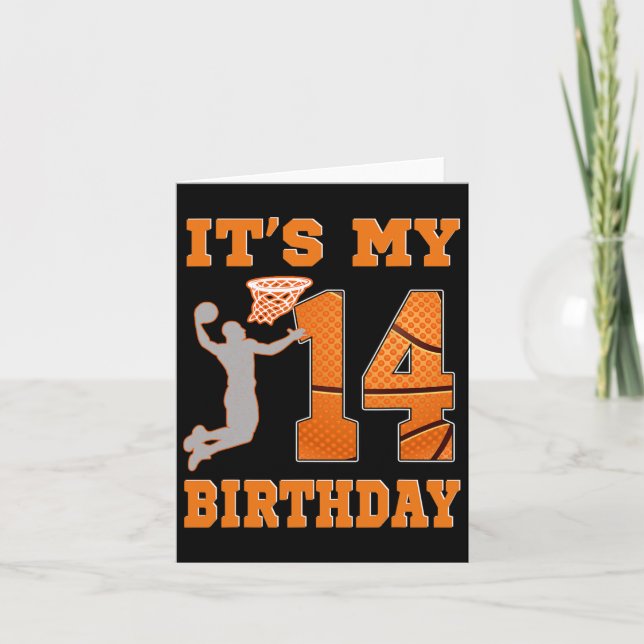 Carte C'est mon 14e anniversaire Bysketbyll Dunk Boy 14  (Devant)