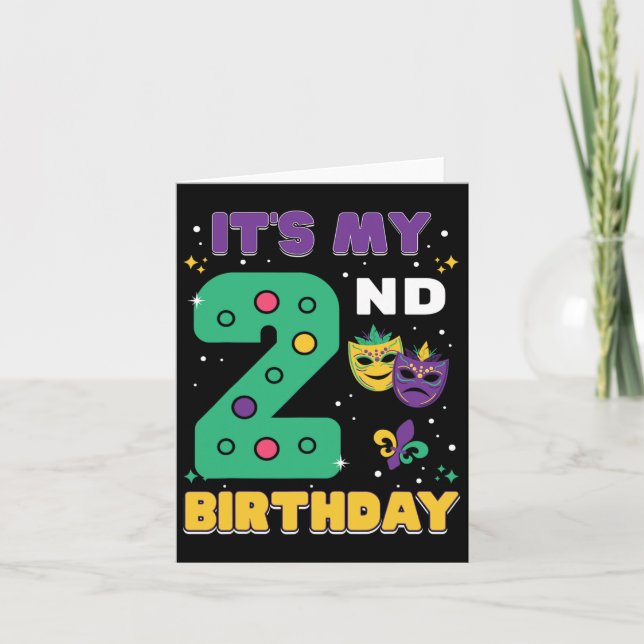 Carte C'est mon 2e anniversaire Mardi Gras 2 ans Mask B (Devant)