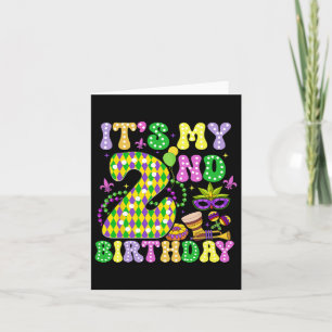 Carte C'est mon 2e anniversaire Mardi Gras Party Enfants