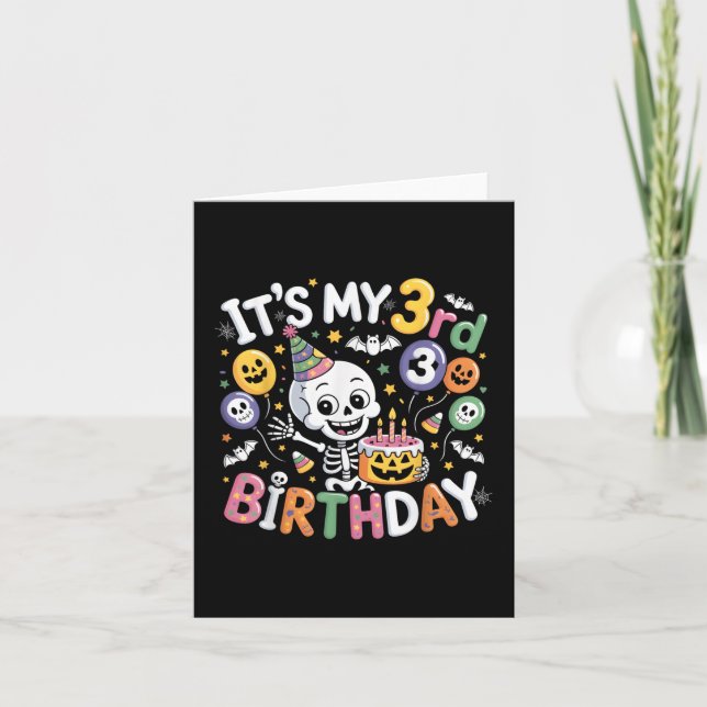 Carte C'est mon 3e anniversaire Skeleton Halloween Toddl (Devant)