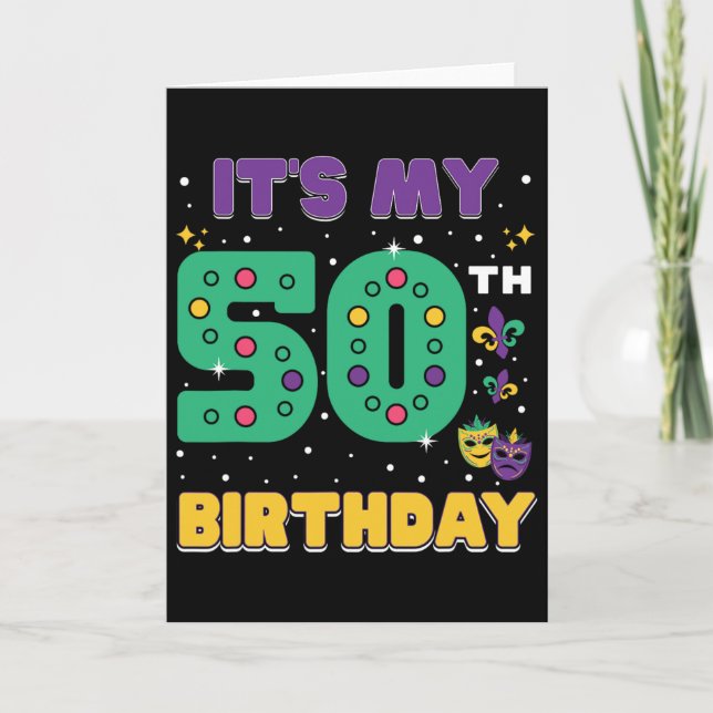 Carte C'est mon 50e anniversaire Mardi Gras Masque 50 an (Devant)