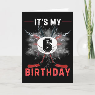 Carte C'est mon 6e anniversaire de hockey garçon drôle d