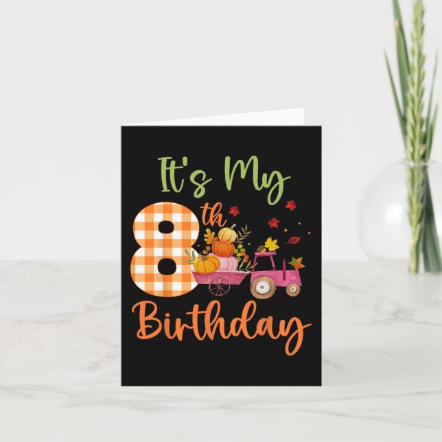 Carte C'est mon 8e anniversaire 8 ans Citrouille Fall Fa (Devant)