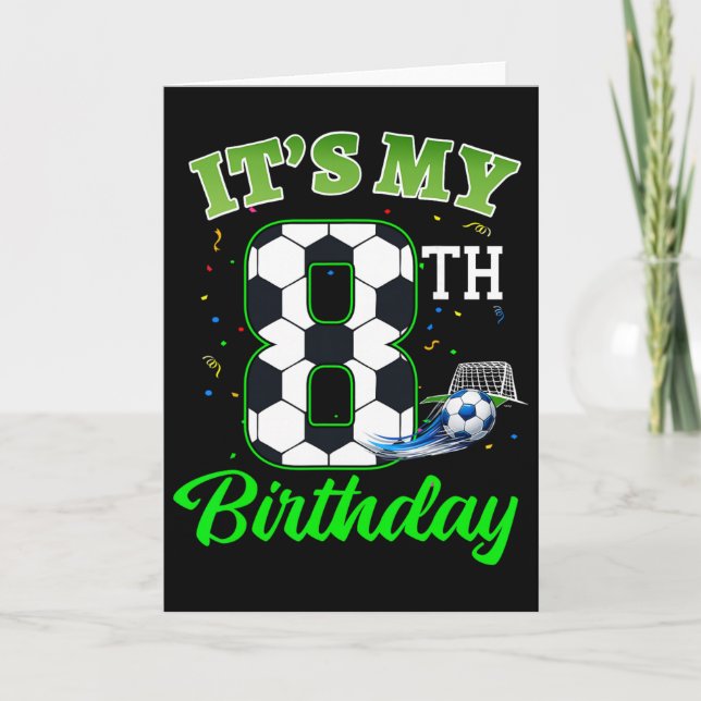 Carte C'est mon 8e anniversaire Footll Garçon Fille Enfa (Devant)