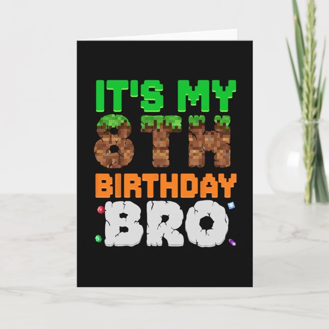 Carte C'est mon 8ème anniversaire frangin jeu pixel pour (Devant)