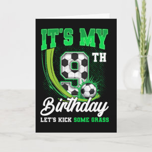 Carte C'est mon 9e anniversaire de foot garçon drôle 9 a