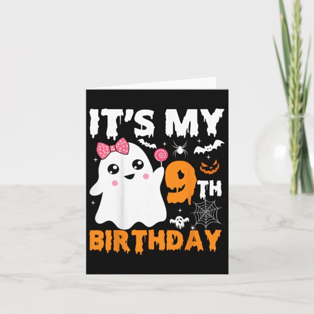 Carte C'est mon 9e anniversaire Hal, Citrouille fantôme  (Devant)