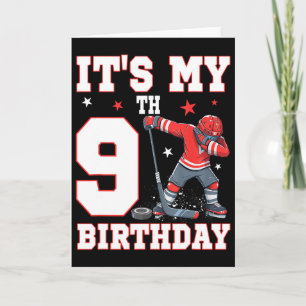 Carte C'est mon 9ème anniversaire garçon hockey sur glac