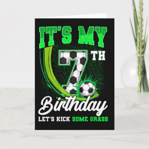 Carte C'est mon anniversaire de football de 7 ans garçon