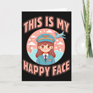 Carte C'est mon visage heureux femme drôle pilote avion
