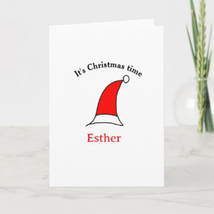 Carte C'est Noël heure Père Noël rouge casquette nom sim