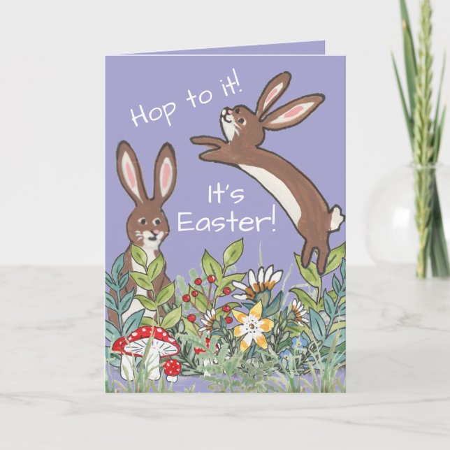 Carte C'est Pâques Lapin Fleurs de lapin Aquarelle migno (Devant)