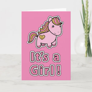 Carte C'est une fille   Cheval rose