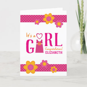 Carte C'est une fille félicitations nom de maman fleurs