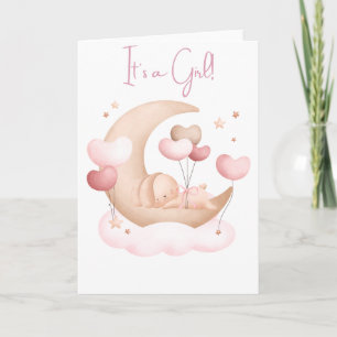 Carte C'est une fille ! ! ! Lapin dormant sur une lune d