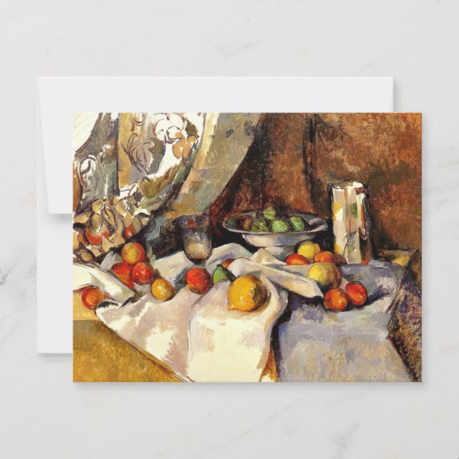 Carte Cezanne - Still Life Post, Bottle, Cup and Fruit (Devant)