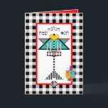 Carte Chag Chanukkah Sameach Hanukkiah<br><div class="desc">Un dreidel à rotation colorée est sous une Hanukkiah et Magen David souhaitant Chag Hanoukka Sameach! L'intérieur est bordé et coordonné pour votre plaisir d'écriture. ~ karyn</div>