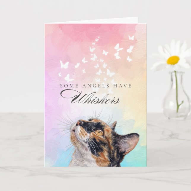 Carte Chagrin de perte de chat arc-en-ciel calicot à mou (Petite plante)