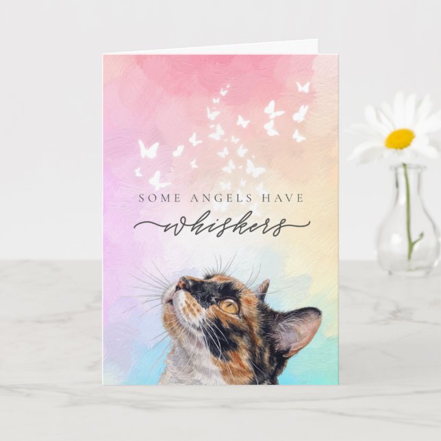 Carte Chagrin de perte de chat calico aux moustaches arc (Petite plante)