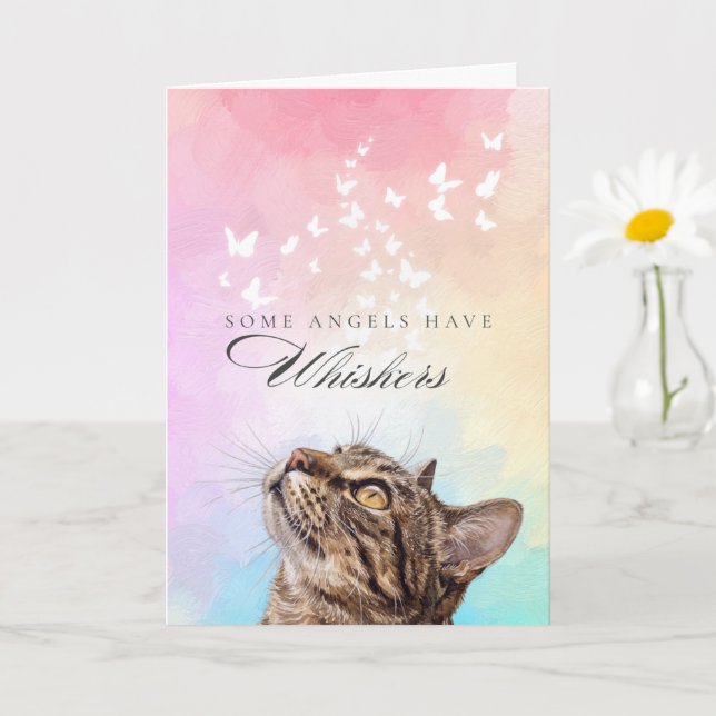 Carte Chagrin de Perte de Chat Tabby Brun Arc-en-Ciel av (Petite plante)