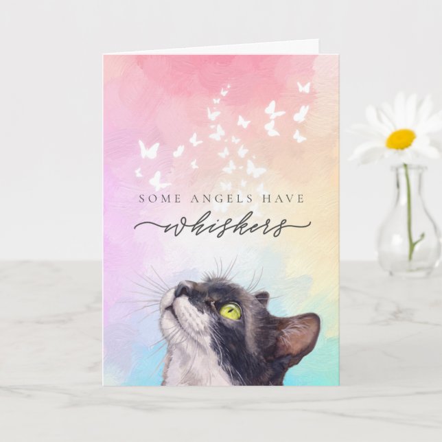 Carte Chagrin de perte de chat Tuxedo à moustaches arc-e (Petite plante)