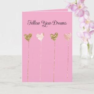 Carte Chaînes de coeurs rose pailleté or pêche crème