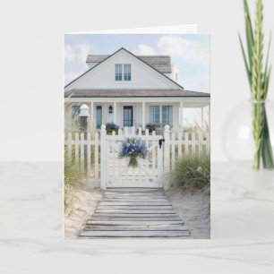 Carte Chalet blanc de plage d'anniversaire dans l'herbe