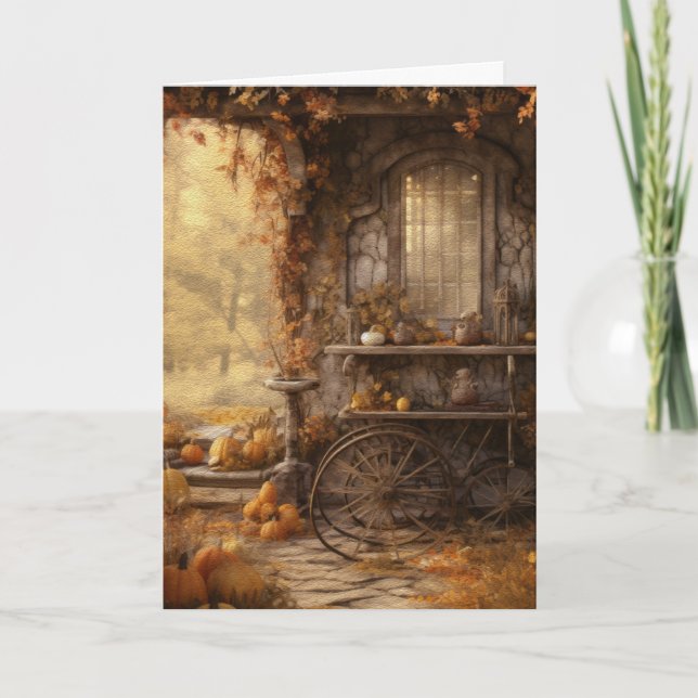 Carte Chalet d'automne dans les Bois Bonjour plié (Devant)