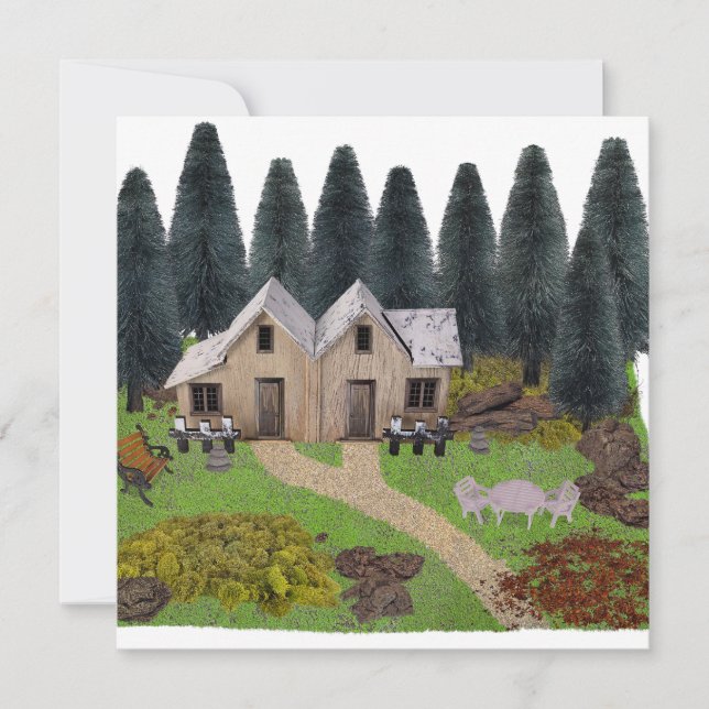 Carte Chalet rustique pour camping d'été dans la forêt (Devant)