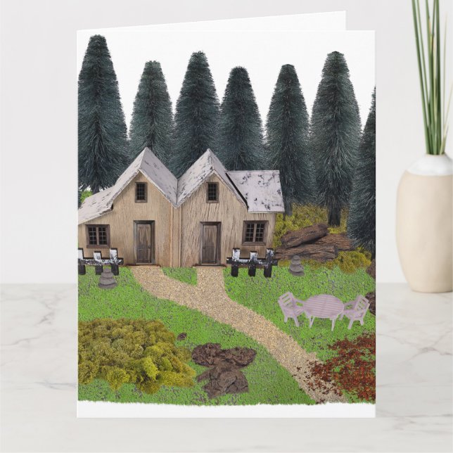 Carte Chalet rustique pour camping d'été dans la forêt (Devant)