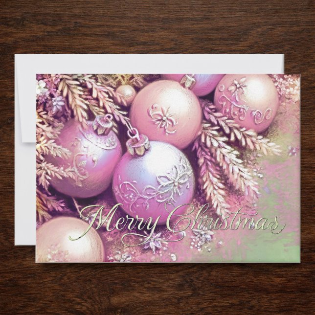 Carte Chalk Drawing Soft Pinks Christmas Ornaments (Créateur téléchargé)