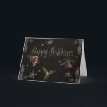 Carte chalkboard de Happy Holidays<br><div class="desc">Vintage inspire Happy Holidays and Christmas greeting card. This design feclause my own hand-drawn chalkboard typographiy with actual chalk drawings of a candy cane,  holly berries,  an ornament,  and snowflakes to offer fun and fixve holiday wishes... </div>