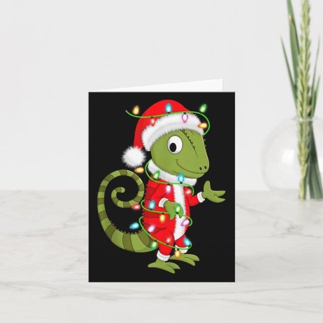 Carte Chameleon Christmas Lights Santa Costume Cute Anim (Devant)