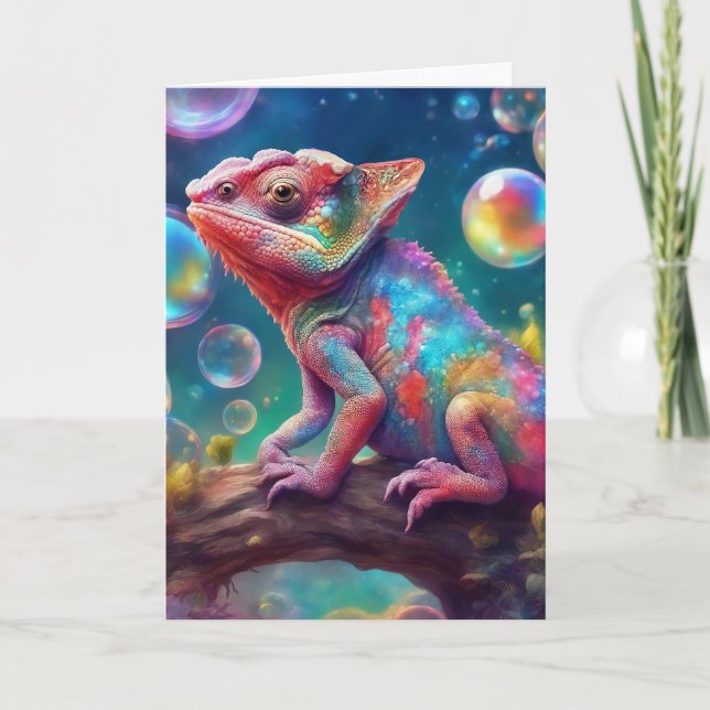 Carte Chameleon with bubbles (Devant)