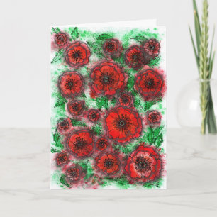 Carte Champ de Coquelicots Aquarelle Art Botanique en Li