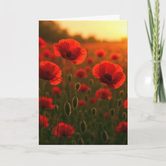 Carte Champ de coquelicots rouges d'anniversaire au leve (Devant)