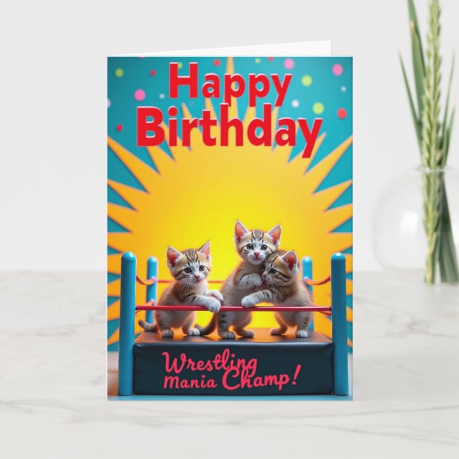 Carte Champ de Mania d'anniversaire de chaton (Devant)