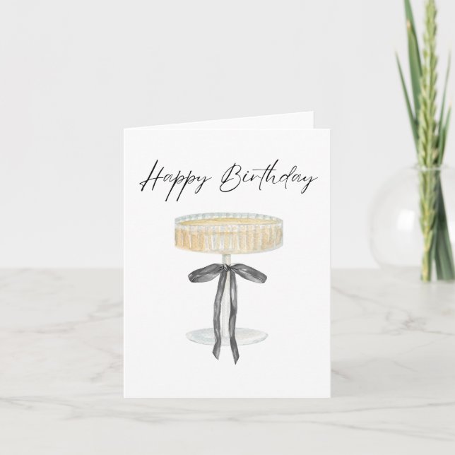 Carte Champagne Black Ribbon Bow Aquarelle Anniversaire (Devant)