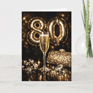 Carte Champagne élégant noir et or 80e anniversaire